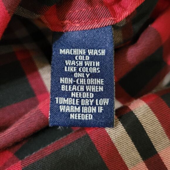 Chaps Women's Red Black Plaid Button-Down Ruffle Long Sleeve Shirt - Picture 13 of 16